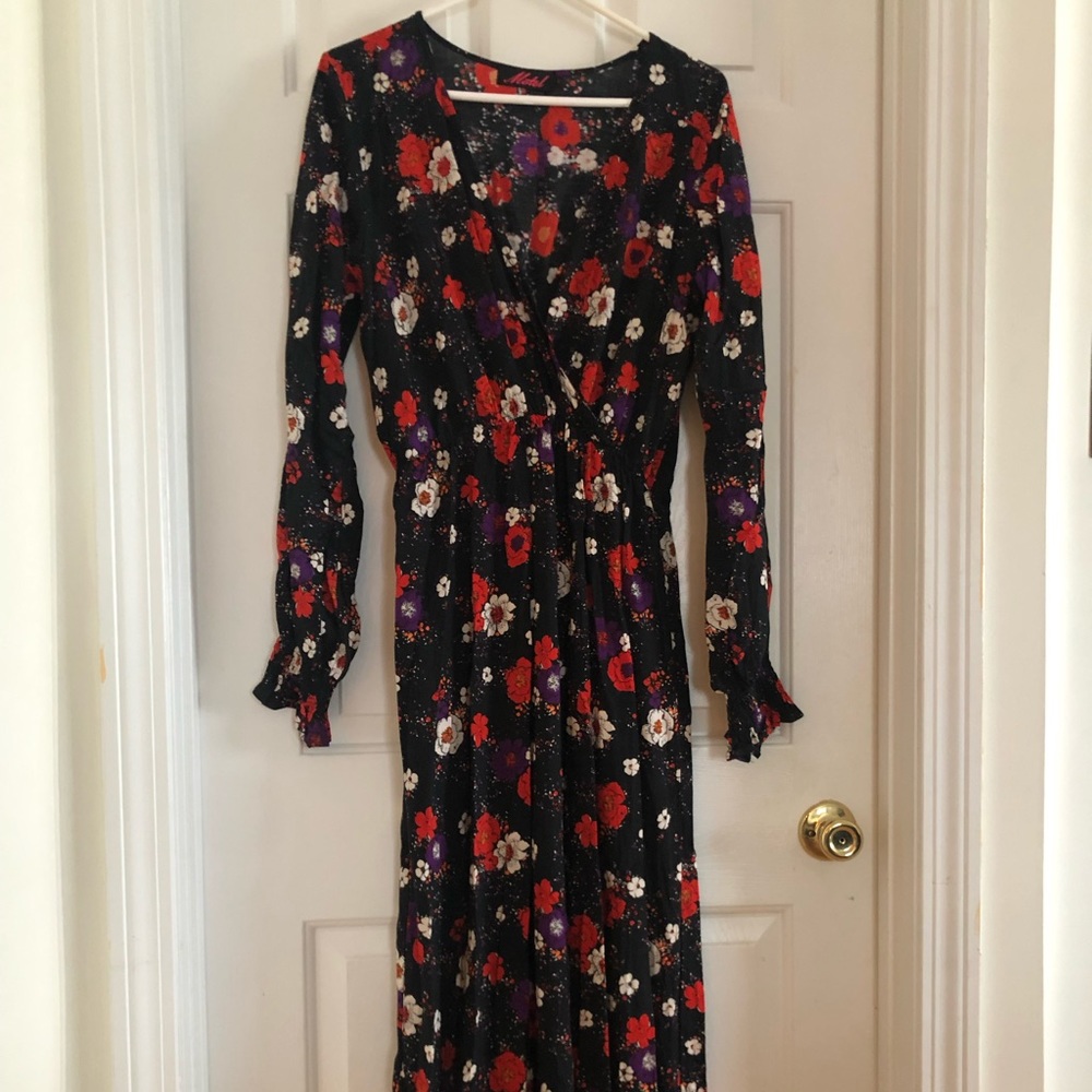Floral v neck long dress